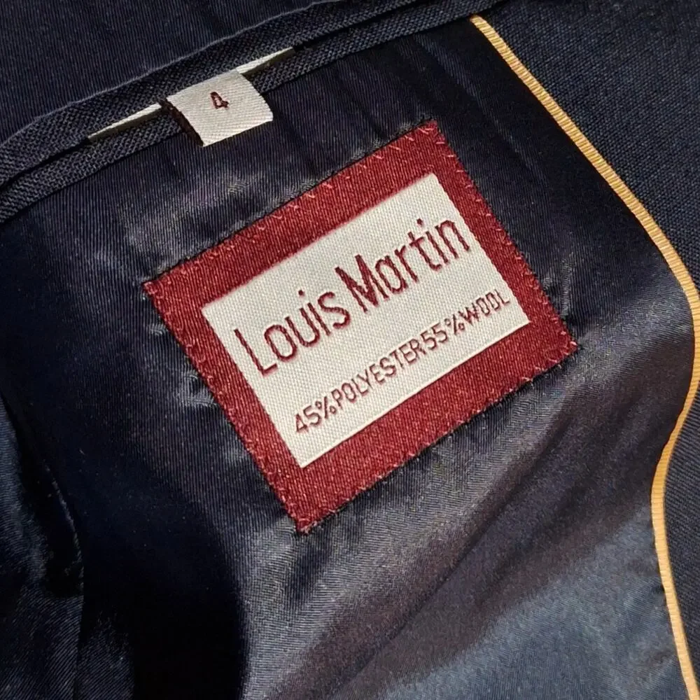Louis Martin Blazer Jacket Womens Size 4 Navy Blue Wool Blend Dark Academia Prep